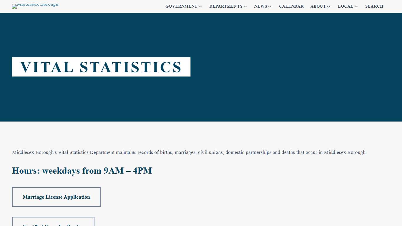 Vital Statistics — Middlesex Borough